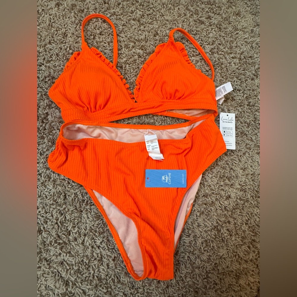 Cupshe NWT Vibrant Orange Bikini Set